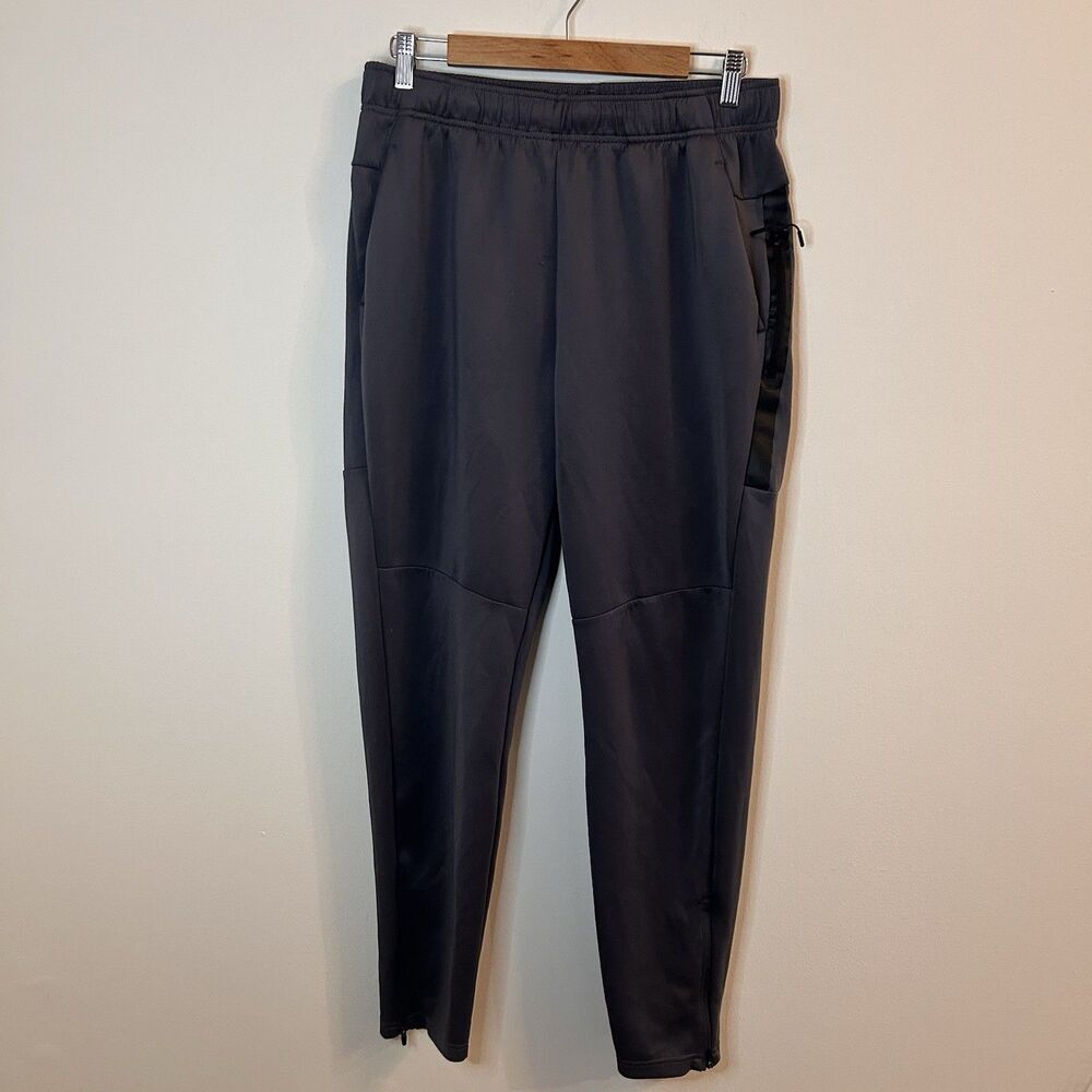 Tech Knit Jogger Pants Men’s Large Charcoal Gray Stretch Athletic Zip Ankle